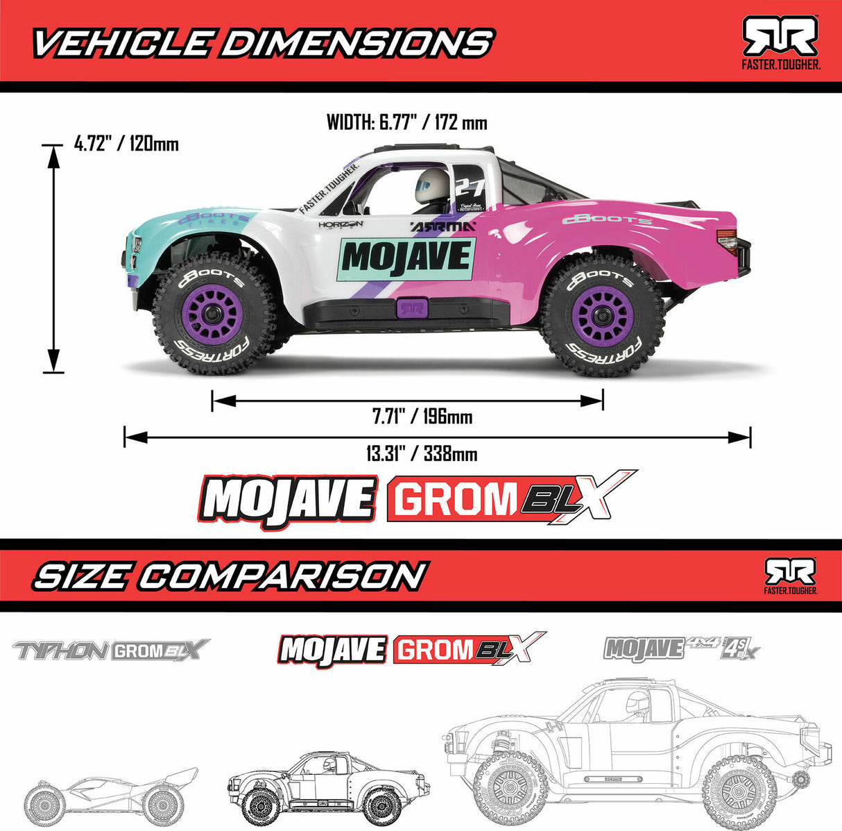 MOJAVE GROM 223S BLX Brushless 4X4 Small Scale Desert Truck RTR with DSC (Battery & Charger included), Teal