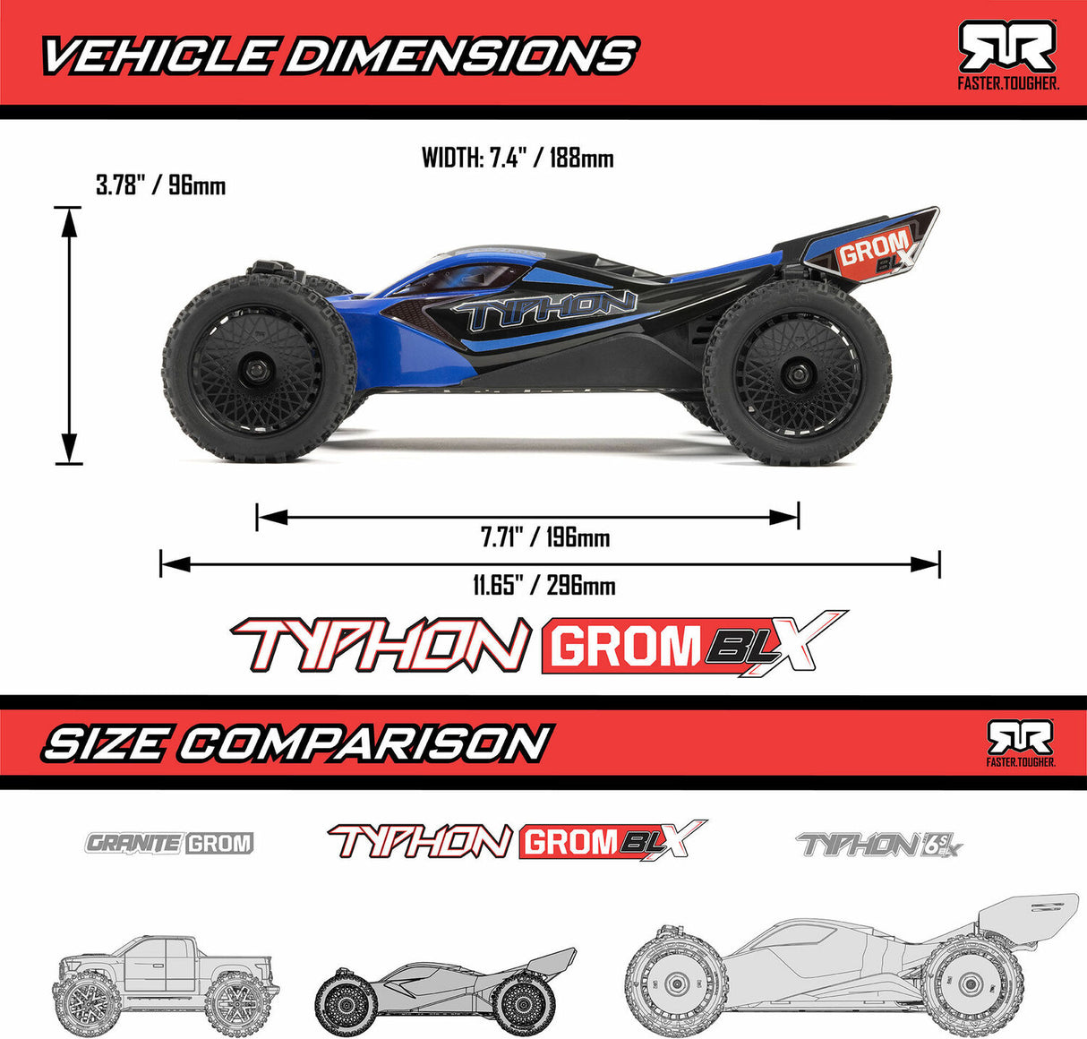 TYPHON GROM 223S BLX Brushless 4X4 Small Scale Buggy RTR with DSC (Battery & Charger included), Blue