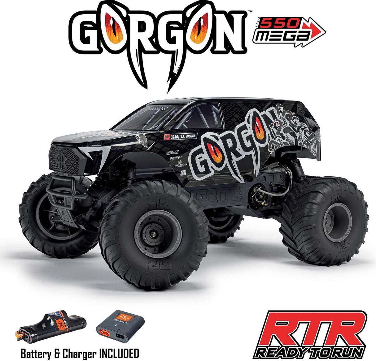 1/10 GORGON 2WD RTR Brushed Monster Truck (Battery & Charger Included), Gun Metal