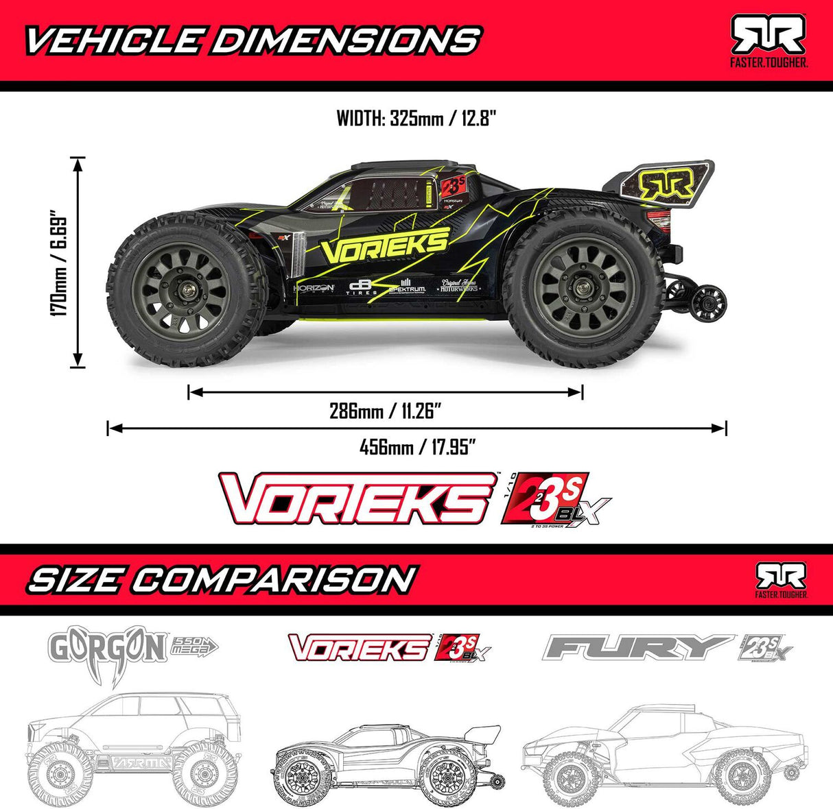1/10 VORTEKS 223S DSC 2WD RTR Brushless Stadium Truck, Yellow