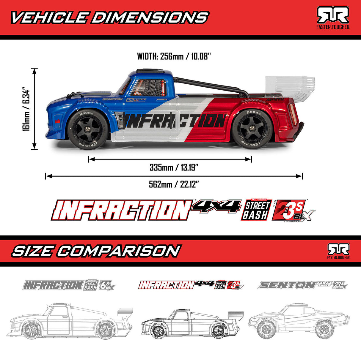 1/8 INFRACTION 223S DSC 4X4 RTR Brushless All-Road Street Bash Truck, Blue/Red