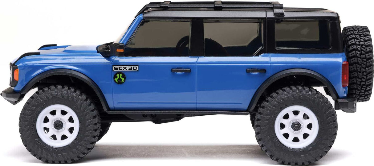 1/30 SCX30 Ford Bronco 4X4 RTR Brushed Rock Crawler (Battery & Charger Included), Blue