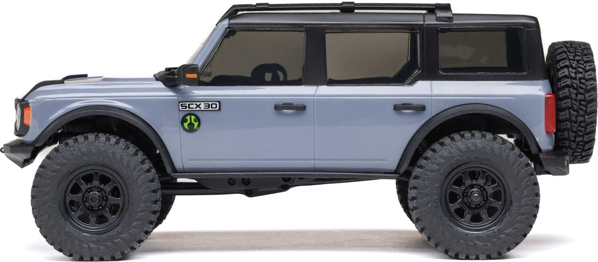 1/30 SCX30 Ford Bronco 4X4 RTR Brushed Rock Crawler (Battery & Charger Included), Gray