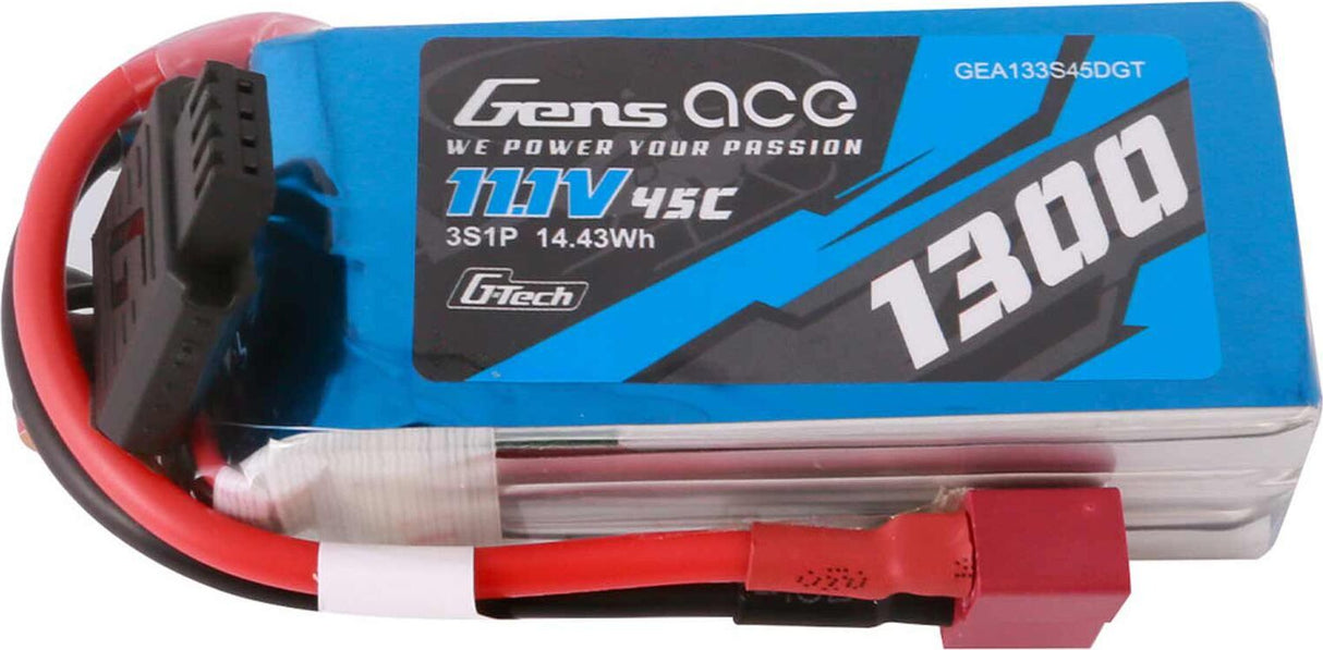 11.1V 1300mAh 3S 45C G-Tech LiPo Battery: Deans