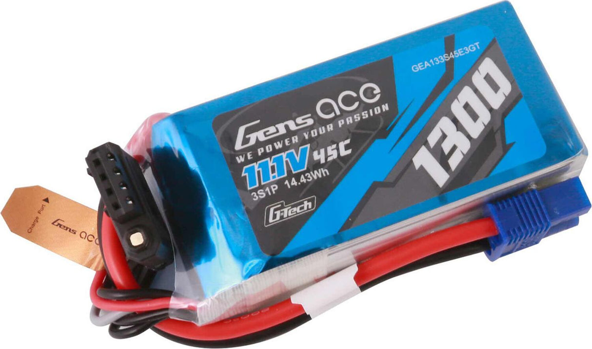 11.1V 1300mAh 3S 45C G-Tech LiPo Battery: EC3