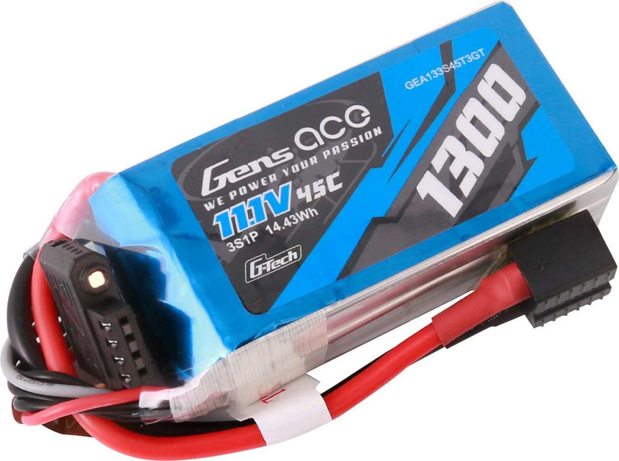 11.1V 1300mAh 3S 45C G-Tech LiPo Battery: EC3/ Deans