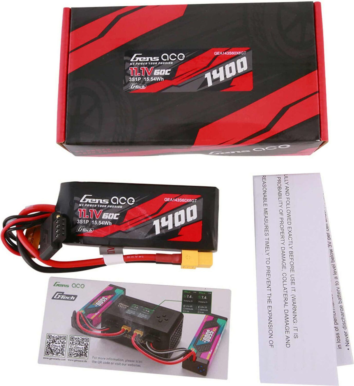 11.1V 1400mAh 3S 60C G-Tech LiPo Battery: XT60
