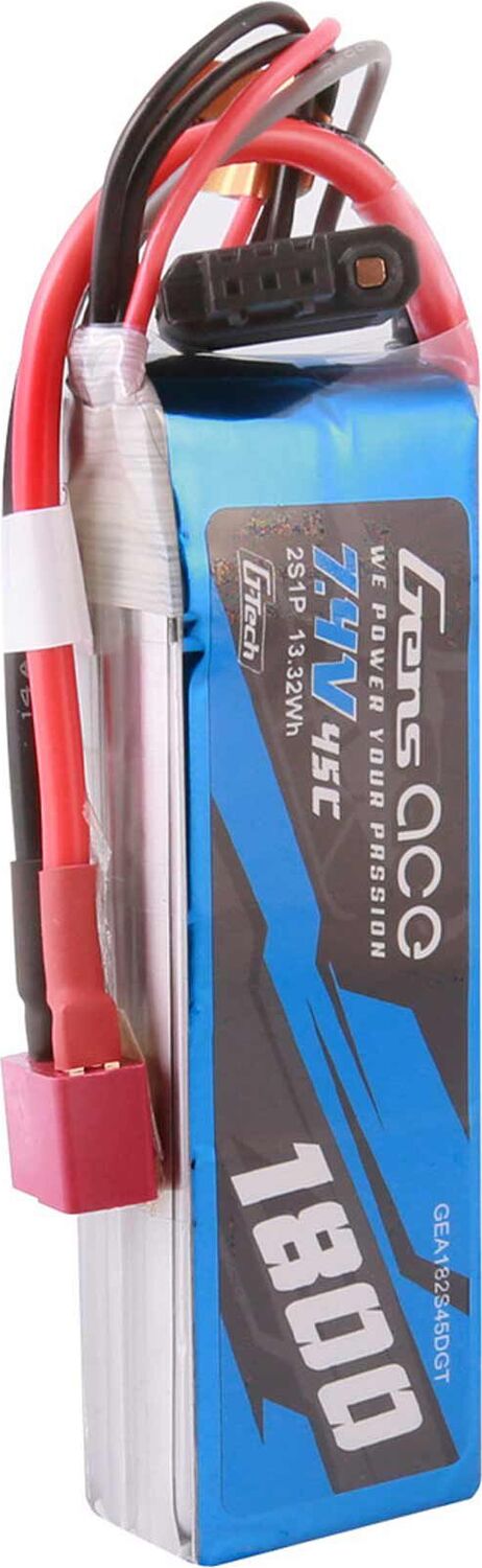 7.4V 1800mAh 2S 45C G-Tech LiPo Battery: Deans