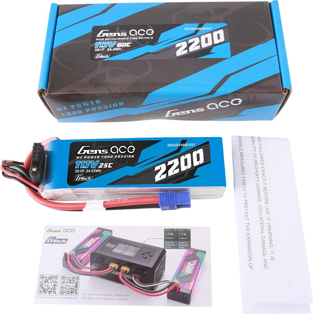 11.1V 2200mAh 3S 60C G-Tech LiPo Battery: EC3