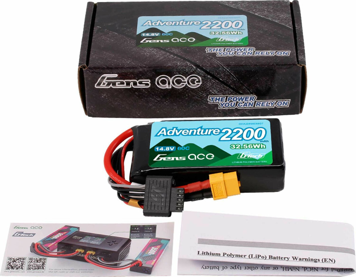 Gens ace 2200mAh 4S 60C 14.8 V G-Tech Adventure Lipo Battery Pack with XT60 Plug