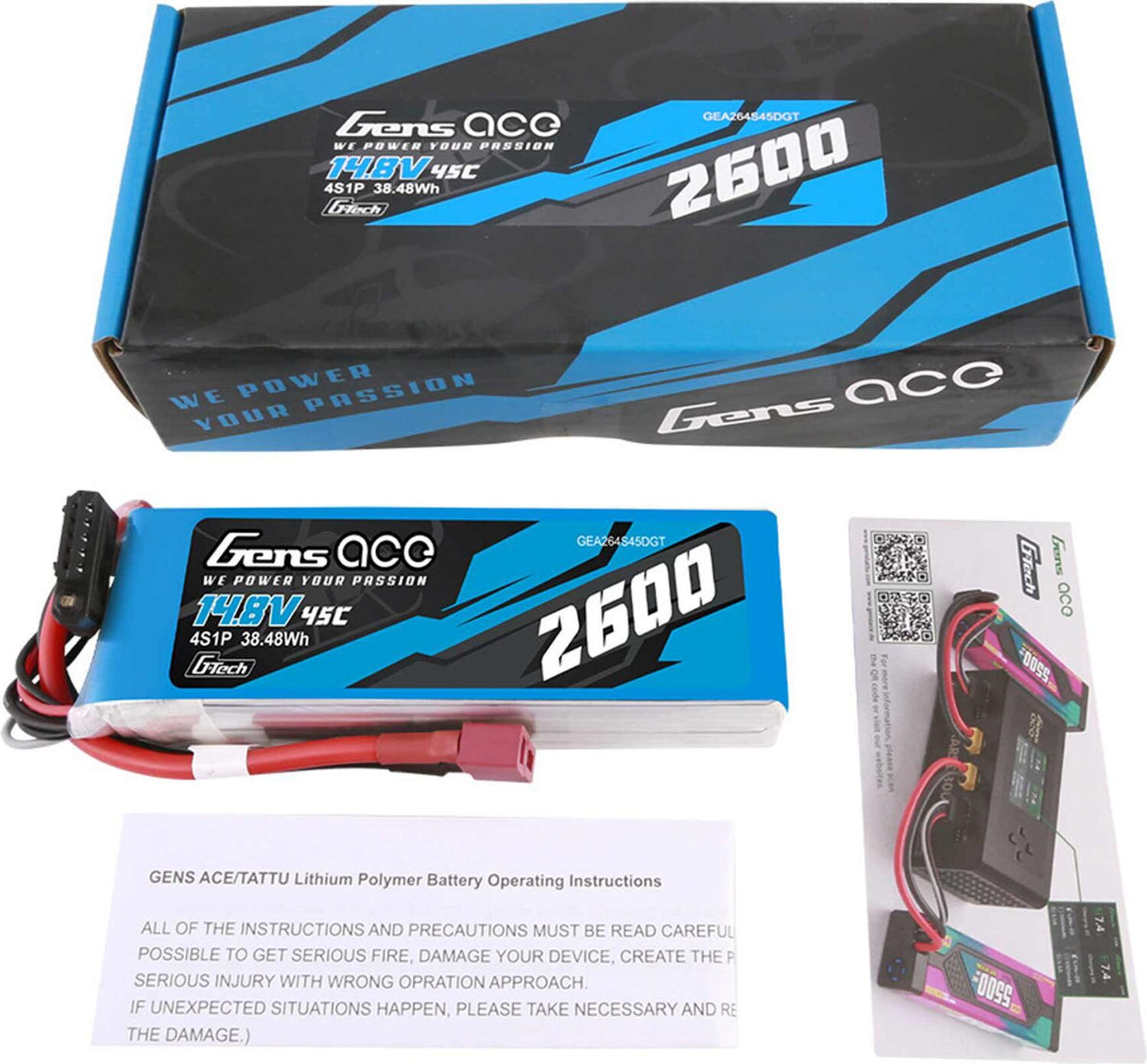 14.8V 2600mAh 4S 45C G-Tech LiPo Battery: Deans