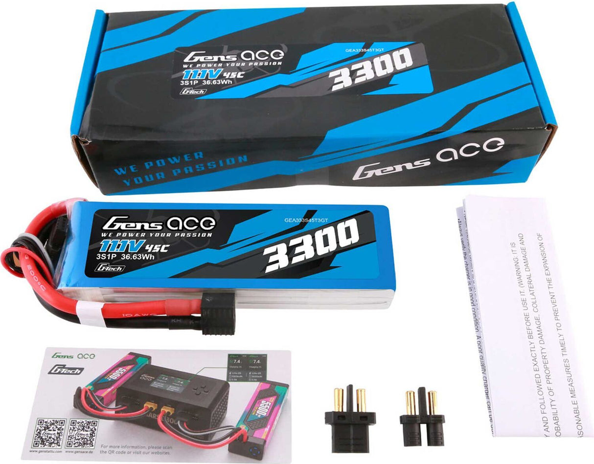 11.1V 3300mAh 3S 45C G-Tech LiPo Battery: EC3/ Deans