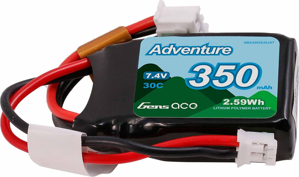7.4V 350mAh 2S 30C LiPo Battery: JST