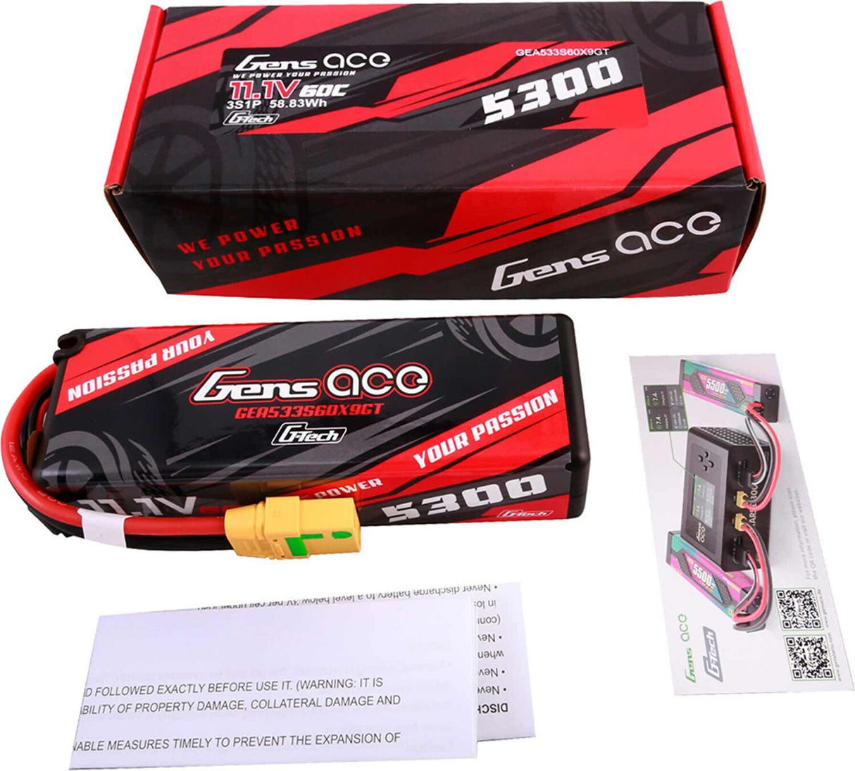 11.1V 5300mAh 3S 60C G-Tech Hardcase LiPo Battery: XT90