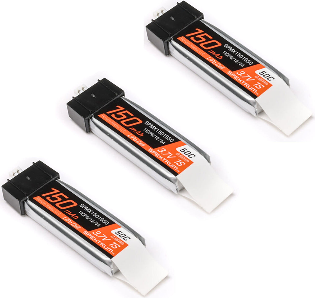 3.7V 150mAh 1S 50C LiPo Battery: JST PH1.25 Connector (3PCs)