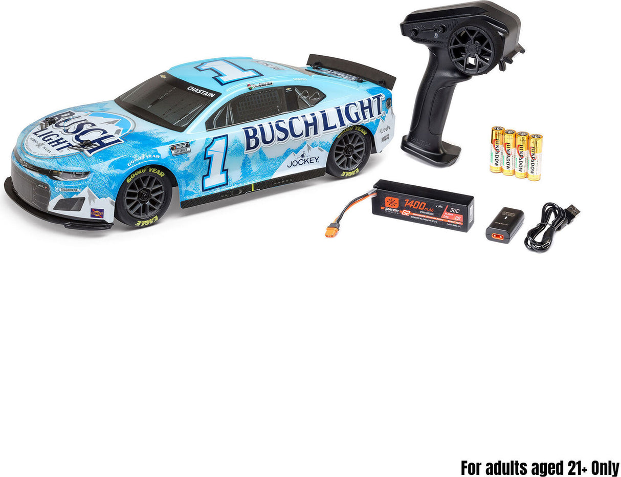 1/12 NASCAR RC Race Car Ross Chastain No. 1 2025 Busch Light Chevrolet ZL1 2S AWD RTR Brushed On-Road (Battery & Charger Included), Blue