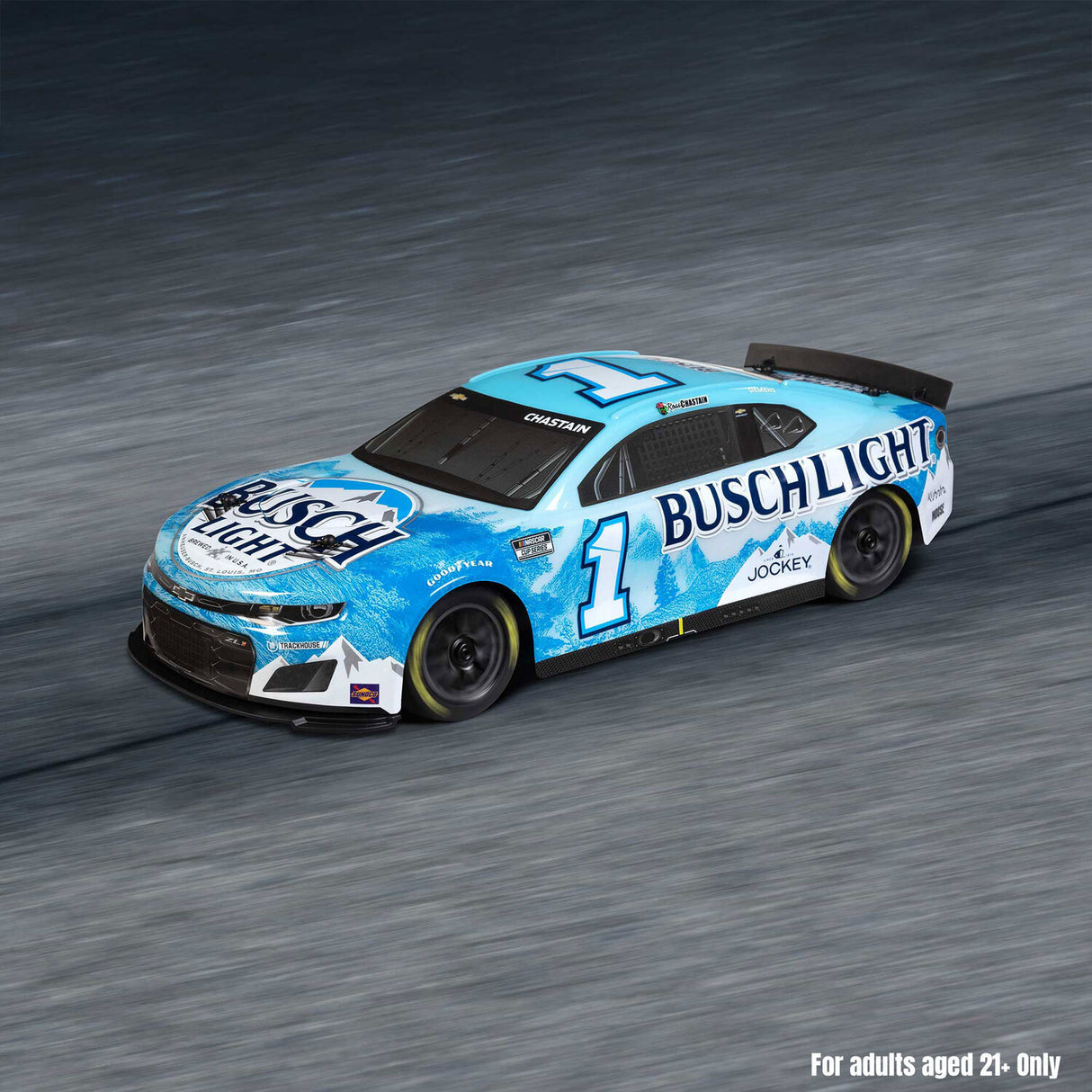 1/12 NASCAR RC Race Car Ross Chastain No. 1 2025 Busch Light Chevrolet ZL1 2S AWD RTR Brushed On-Road (Battery & Charger Included), Blue
