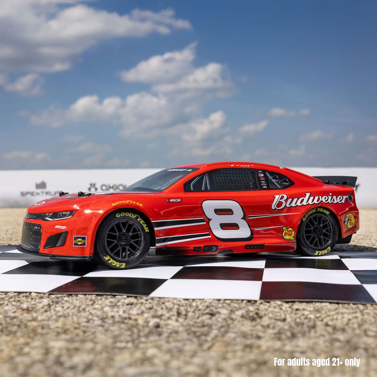 1/12 NASCAR RC Racecar Dale Earnhardt Jr. No. 8 Budweiser Chevrolet ZL1 2S AWD RTR Brushed On-Road (Battery & Charger Included), Red