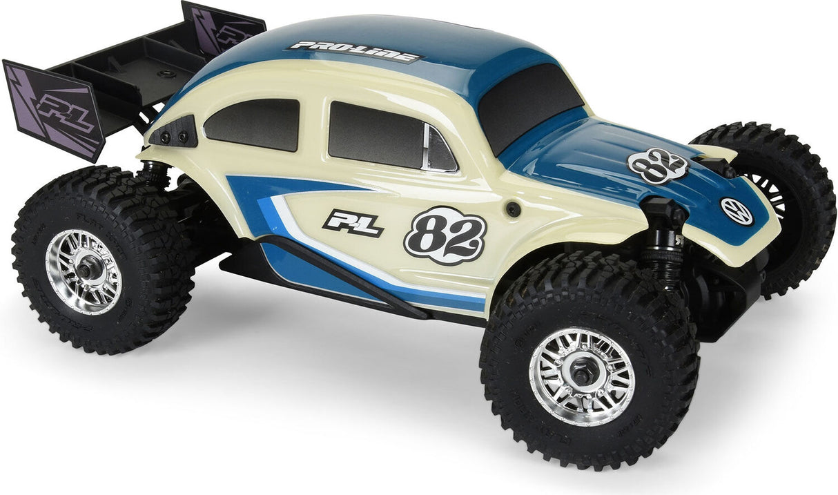 Class 1 VW Bug Blue Race Body Conversion Kit and Flat Iron M/T Tires Mounted 12mm Chrome Diablo (4) for ARRMA TYPHON GROM