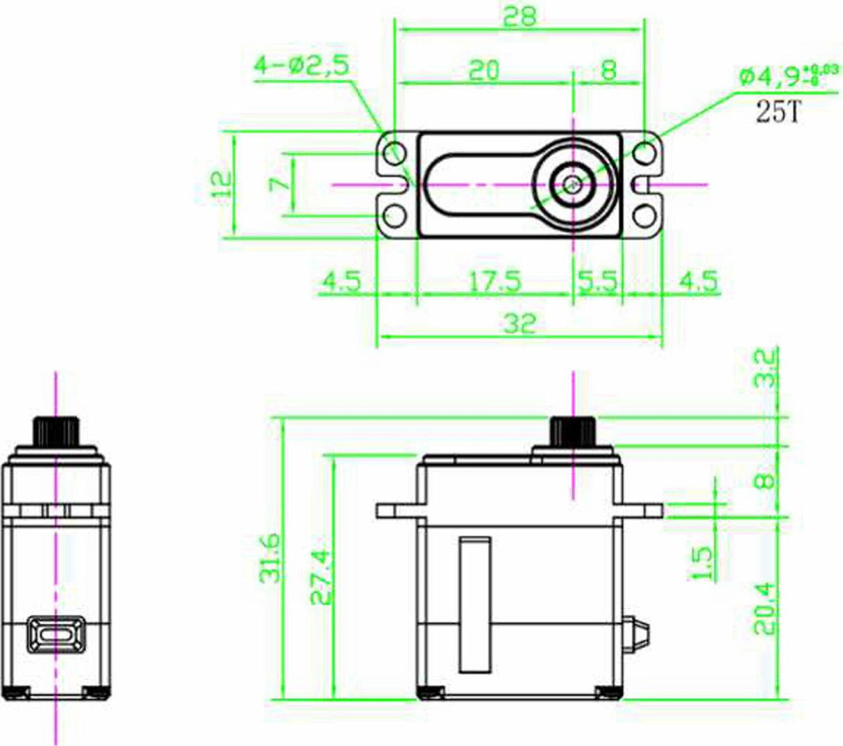 99 Micro Digital Metal Gear Waterproof Servo, Brass Edition