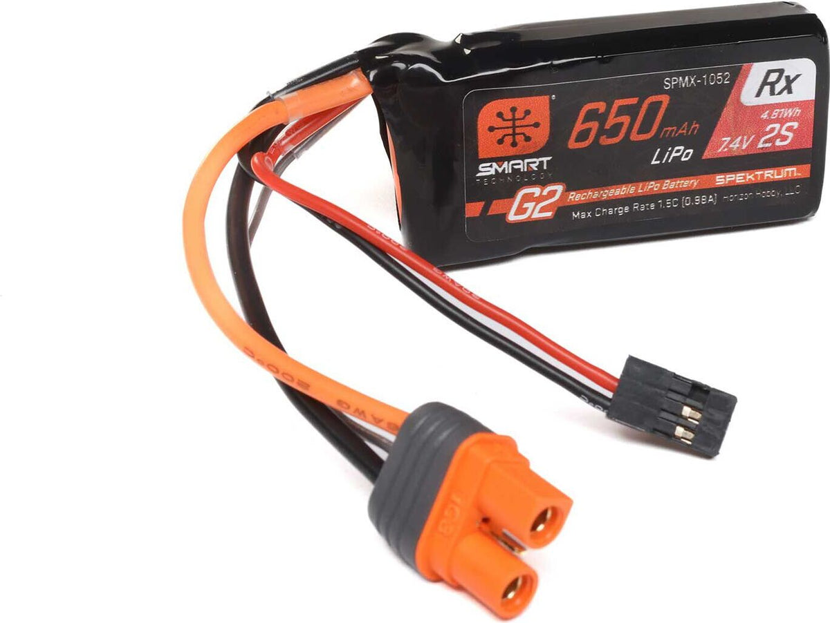 7.4V 650mAh 2S 15C Smart G2 Receiver LiPo Battery: IC3