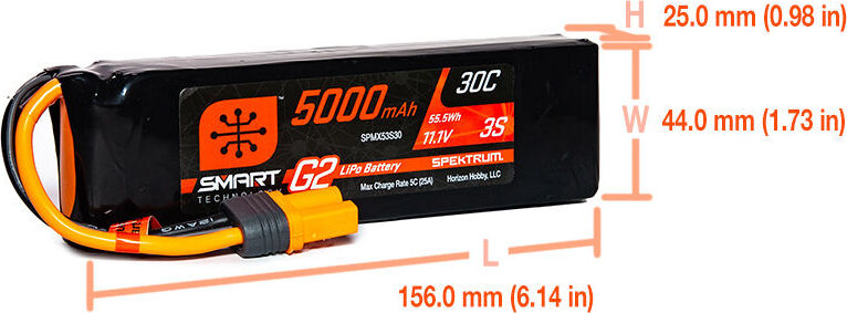 11.1V 5000mAh 3S 30C Smart G2 LiPo Battery: IC5