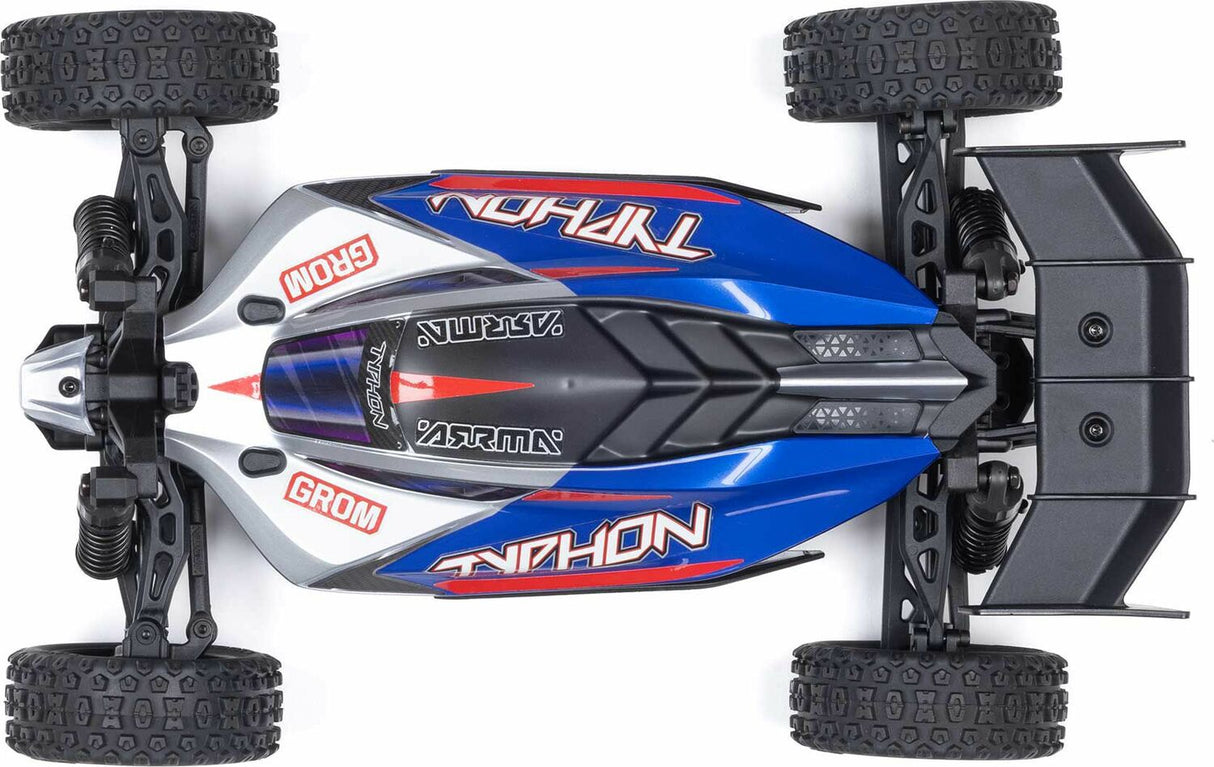 TYPHON GROM MEGA 380 Brushed 4X4 Small Scale Buggy RTR with Battery & Charger, Blue/Silver