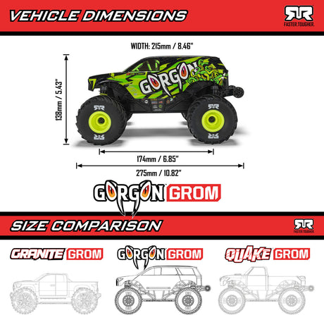 1/16 GORGON GROM 4X4 RTR Brushed Monster Truck (Battery & Charger Included), Yellow