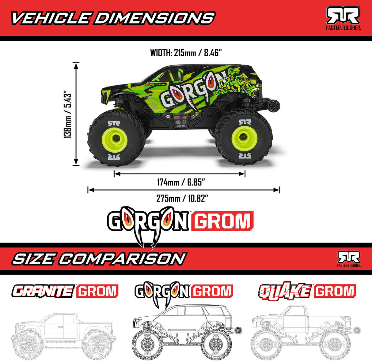 1/16 GORGON GROM 4X4 RTR Brushed Monster Truck (Battery & Charger Included), Bronze