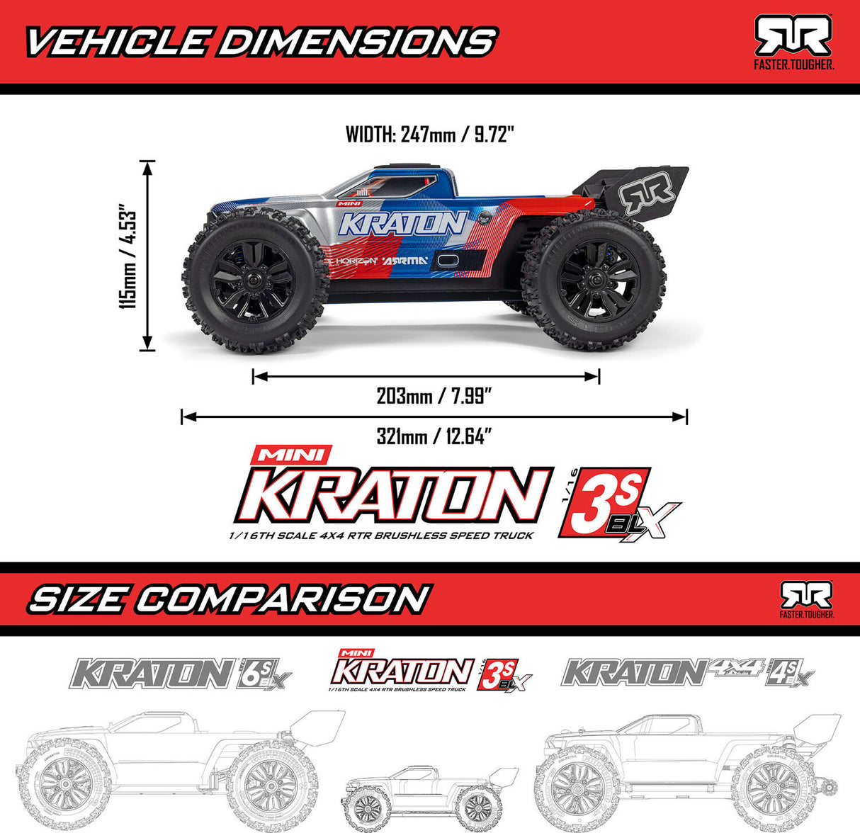 1/16 MINI KRATON 3S DSC 4X4 RTR Brushless Speed Truck (Battery & Charger Included), Teal/Pink