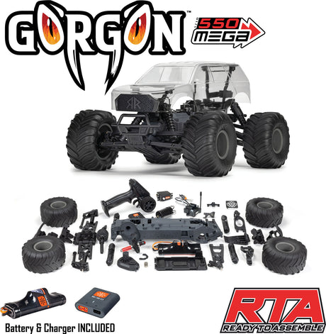1/10 GORGON 2WD RTA Kit Brushed Monster Truck (Battery & Charger Included), Clear