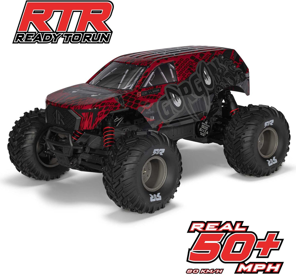 1/10 GORGON 223S 2WD RTR Brushless Monster Truck, Red/Black
