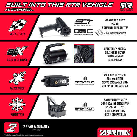 1/10 QUAKE 223S DSC 2WD RTR Brushless Monster Truck, Red