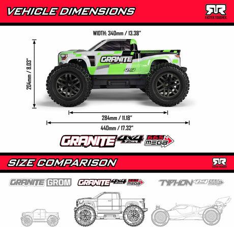 1/10 GRANITE MEGA 665 4X4 RTR Brushed Monster Truck, Orange