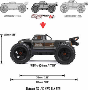 1/10 OUTCAST 4X4 4S V2 BLX Stunt Truck RTR, Red