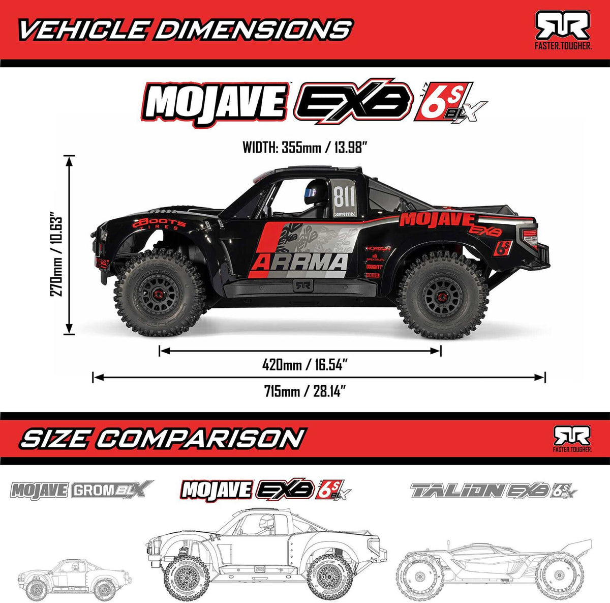 1/7 MOJAVE 6S EXB 4X4 RTR Brushless Desert Truck, Black