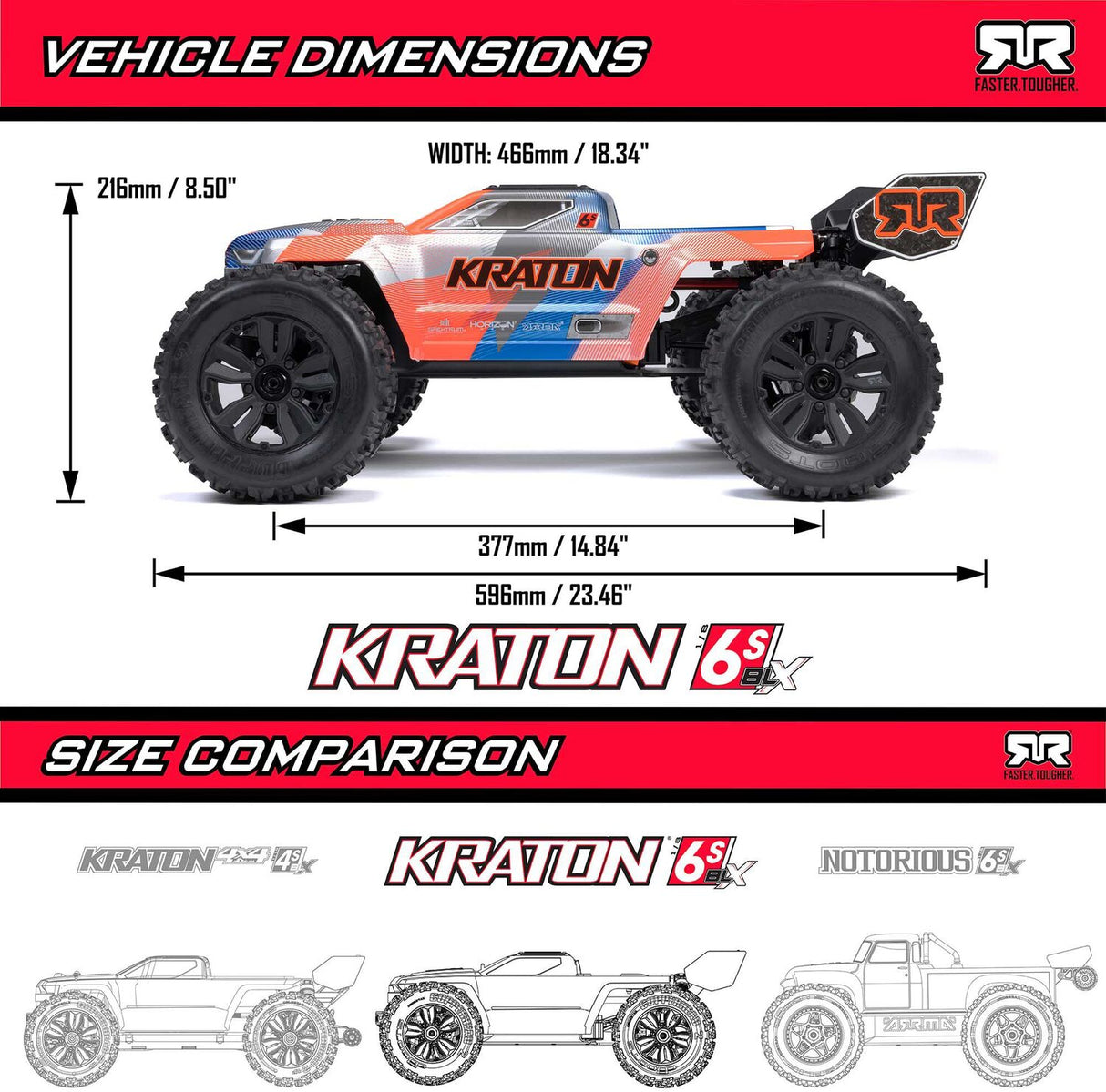 1/8 KRATON 4X4 6S BLX BRUSHLESS V6 SPEED TRUCK RTR (Blue/Red)