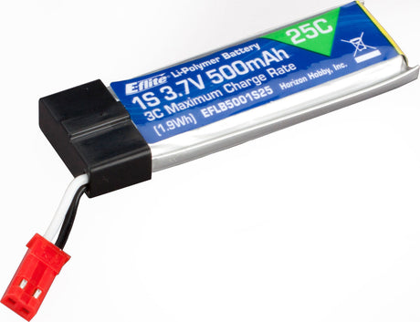 3.7V 500mAh 1S 25C LiPo Battery: JST