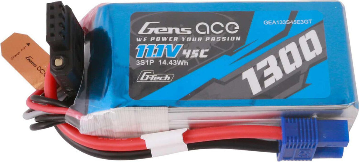 11.1V 1300mAh 3S 45C G-Tech LiPo Battery: EC3