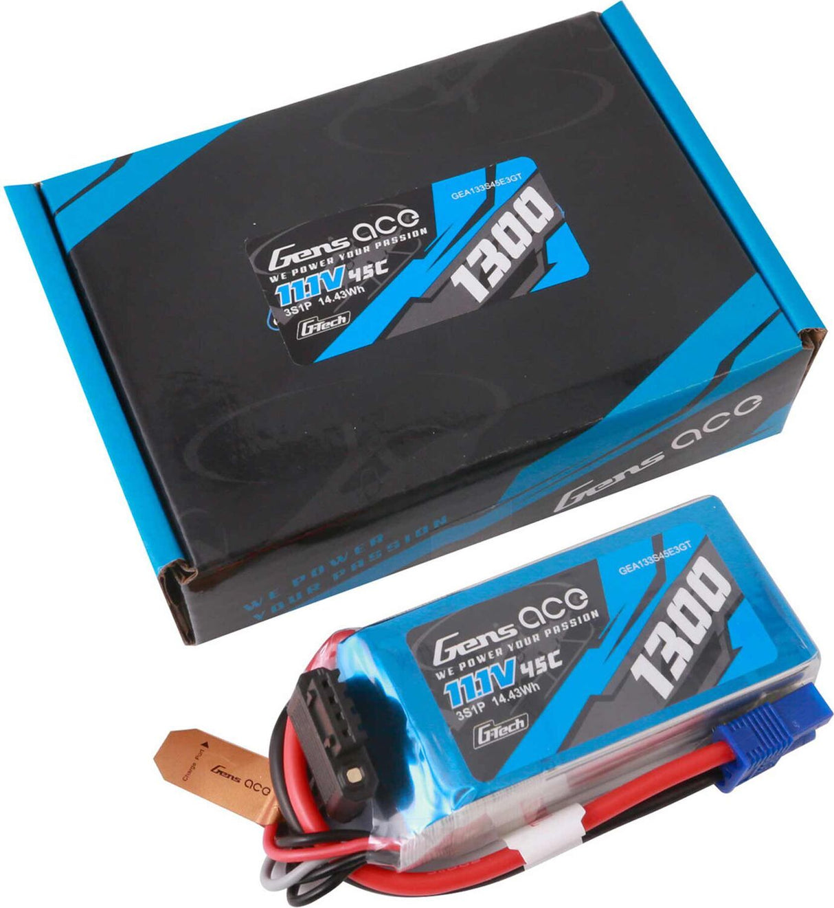 11.1V 1300mAh 3S 45C G-Tech LiPo Battery: EC3