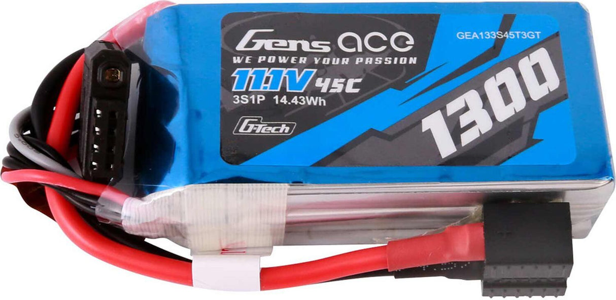 11.1V 1300mAh 3S 45C G-Tech LiPo Battery: EC3/ Deans