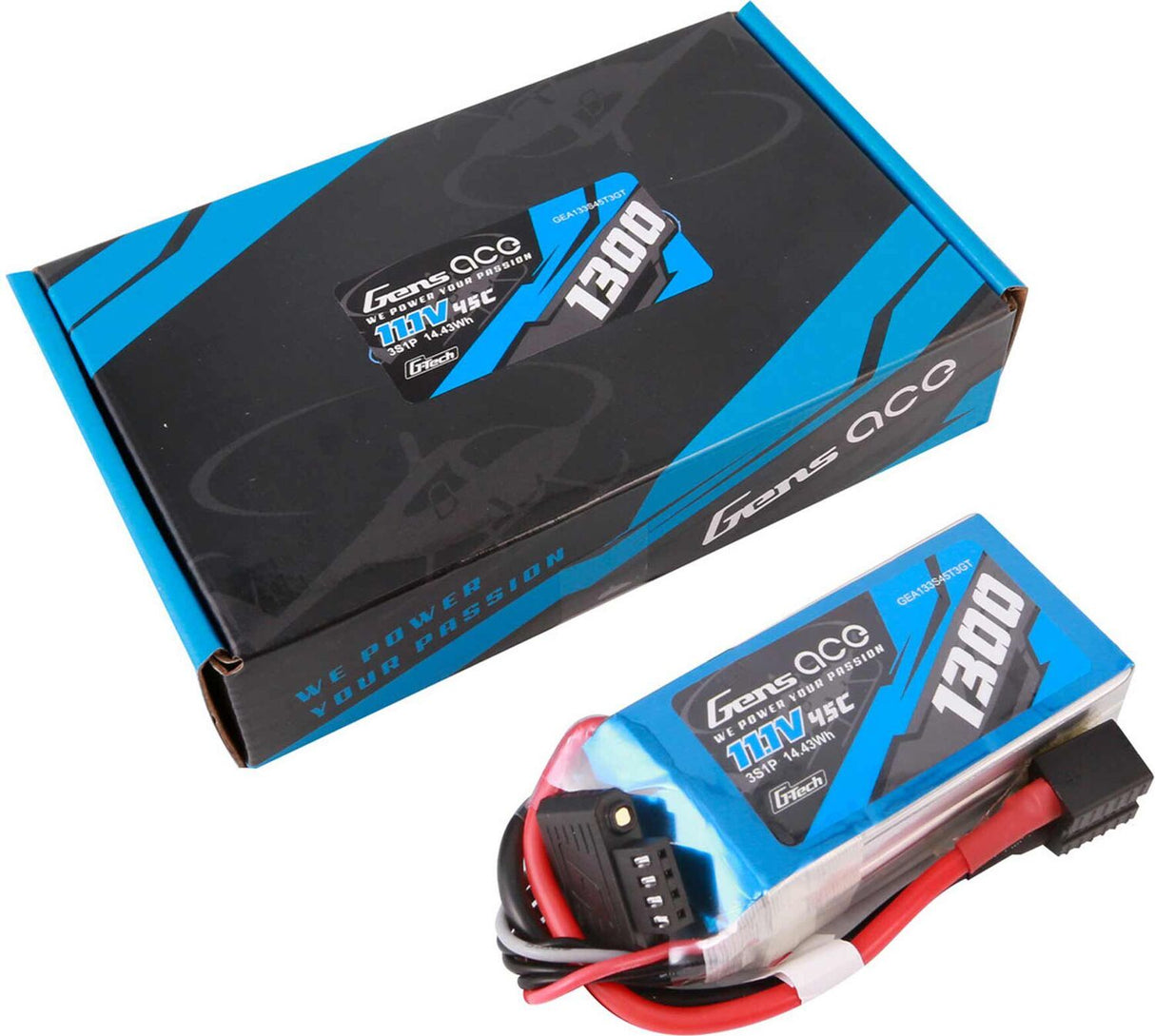 11.1V 1300mAh 3S 45C G-Tech LiPo Battery: EC3/ Deans