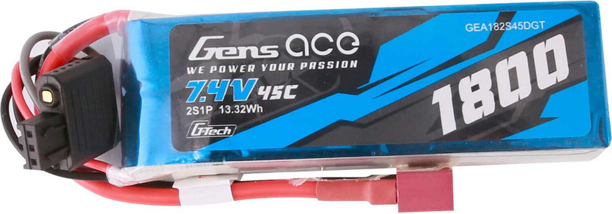 7.4V 1800mAh 2S 45C G-Tech LiPo Battery: Deans