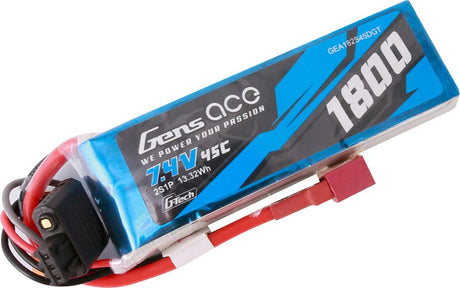 7.4V 1800mAh 2S 45C G-Tech LiPo Battery: Deans