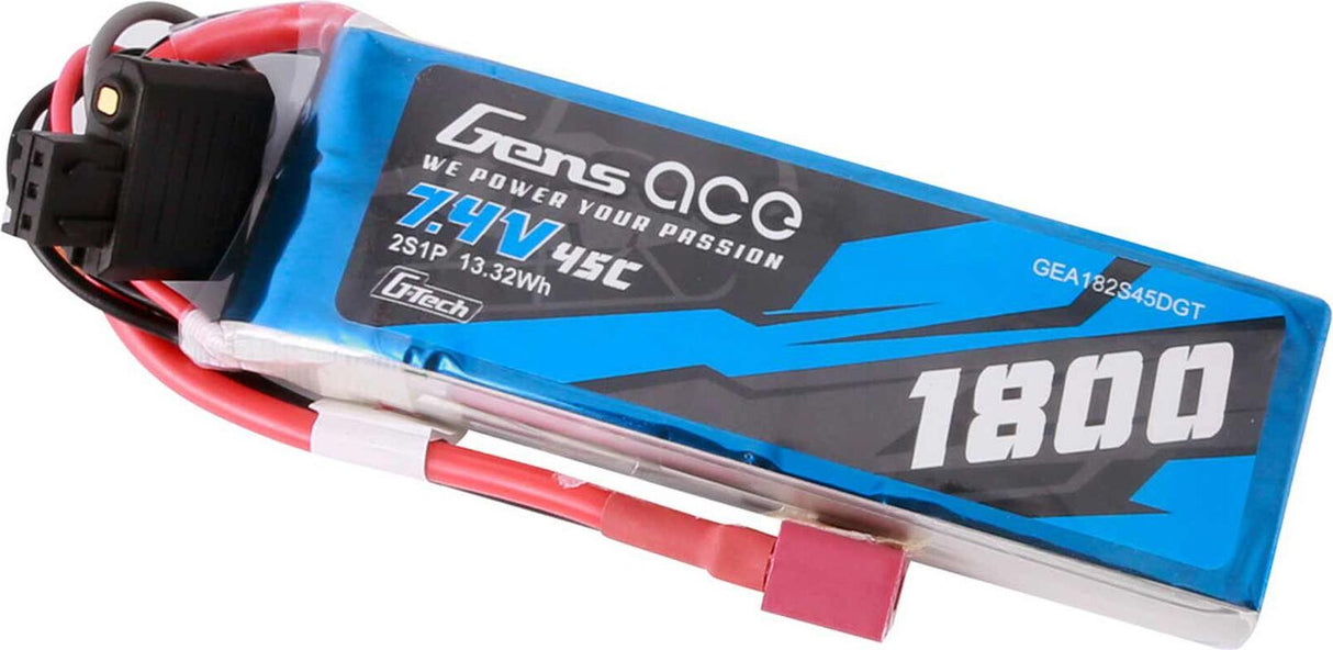 7.4V 1800mAh 2S 45C G-Tech LiPo Battery: Deans