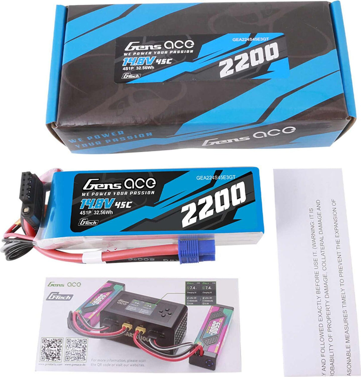 14.8V 2200mAh 4S 45C G-Tech LiPo Battery: EC3