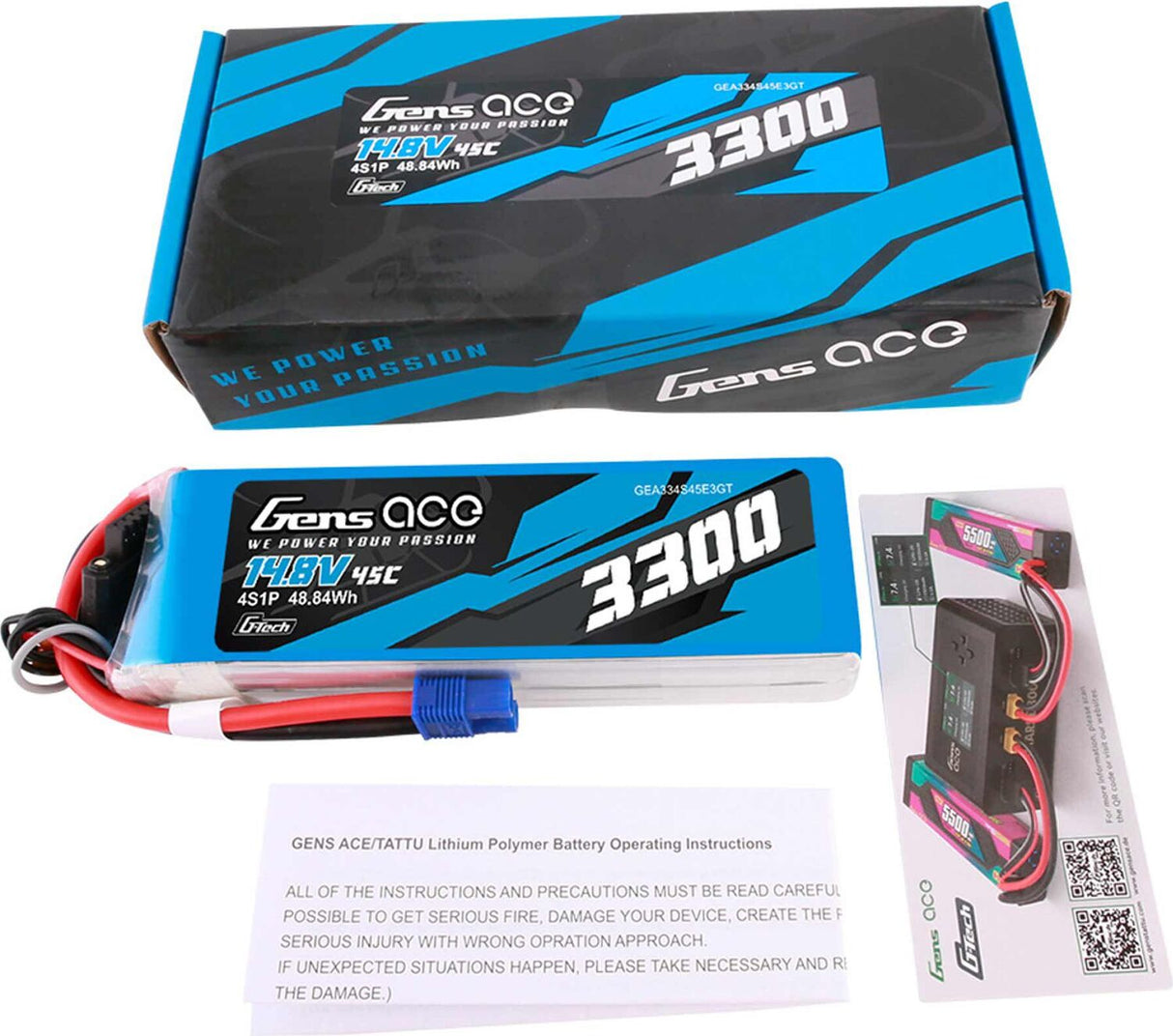 14.8V 3300mAh 4S 45C G-Tech LiPo Battery: EC3