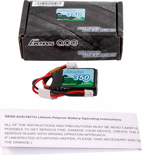 7.4V 350mAh 2S 30C LiPo Battery: JST