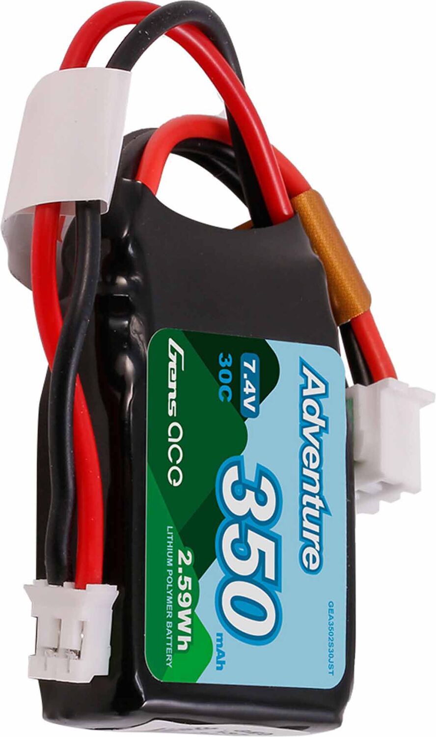 7.4V 350mAh 2S 30C LiPo Battery: JST