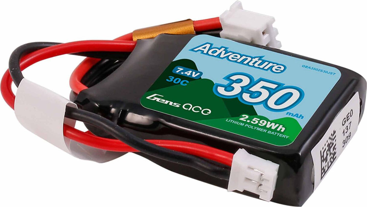 7.4V 350mAh 2S 30C LiPo Battery: JST